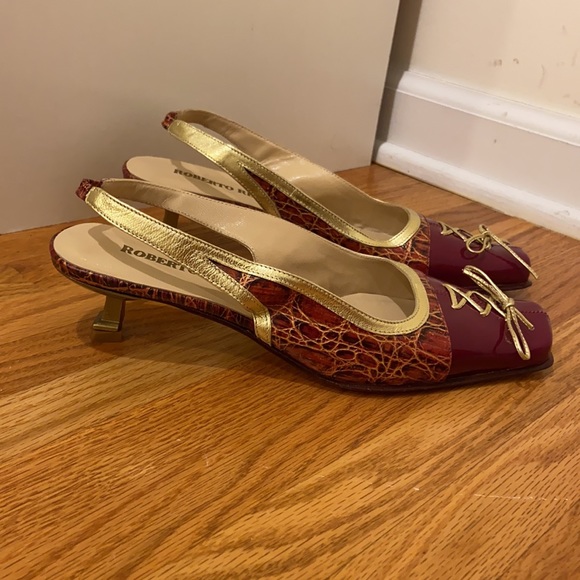 Roberto Rinaldi Leather Slingback Kitten Heels - Picture 3 of 14